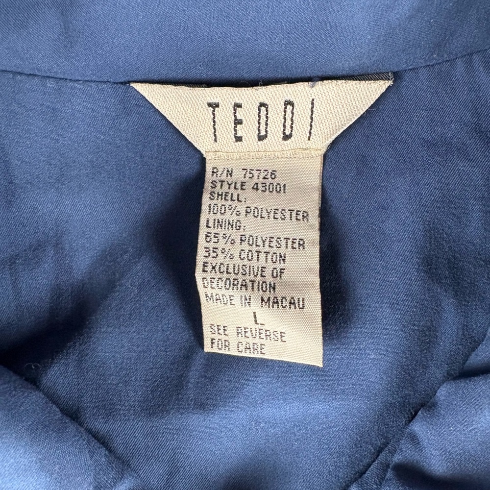Vintage 80s 90s Teddi Women’s Blue Cropped Jacket Size L Quilted Chain Detail - Picture 7 of 9